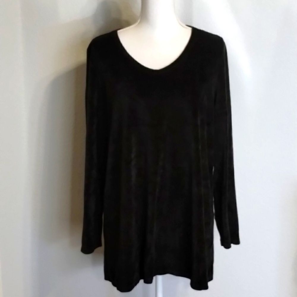 J Jill pure jill blouse top size large black velour tunic longsleeve V-neck